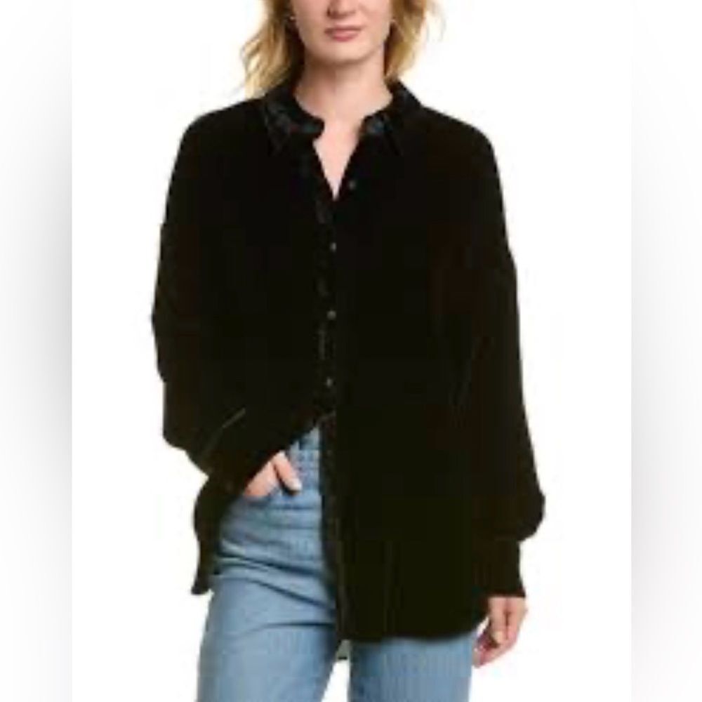Favorite Daughter Anthropologie Black Velvet Ex-boyfriend button down shirt - Picture 8 of 8